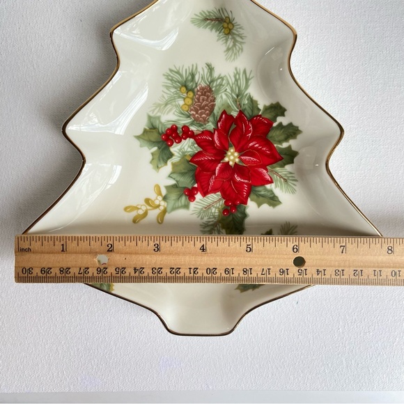 Mikasa Holiday Bloom porcelain Christmas Tree candy dish poinsettia holly pine - Picture 7 of 9